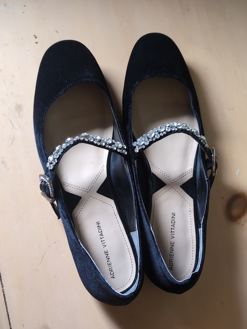 Adrienne Vittadini Aronni Black Velvet Crystal-Embellished Mary Jane Flats - Picture 8 of 9